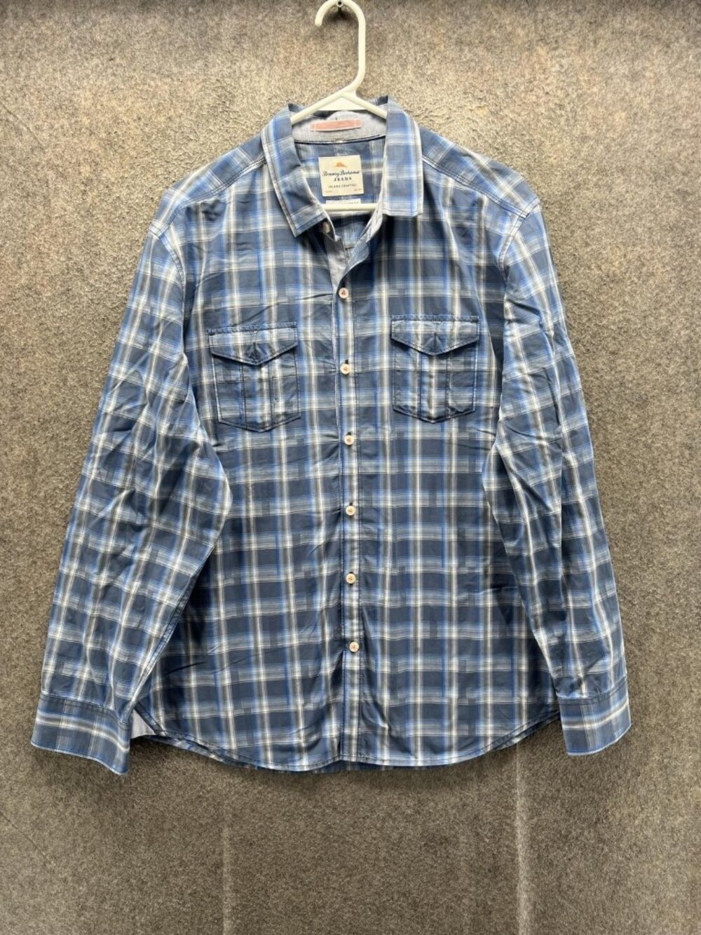 Tommy Bahama Jeans Shirt Men Large Blue Plaid Long Sleeve Button Up Island